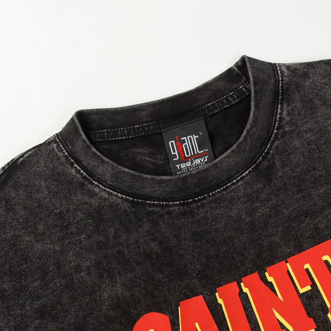 Saint Michael Series Round Neck Distressed Short Sleeves Style No.: 3111P116 Color: Washed Black Size: S M L XL